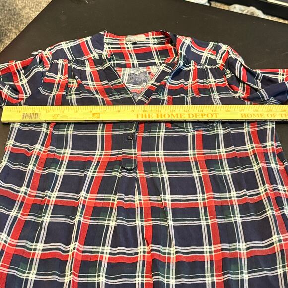 Market & Spruce Plaid Popover Top Women’s L Navy Red Long Sleeve 100% Rayon - Picture 4 of 6